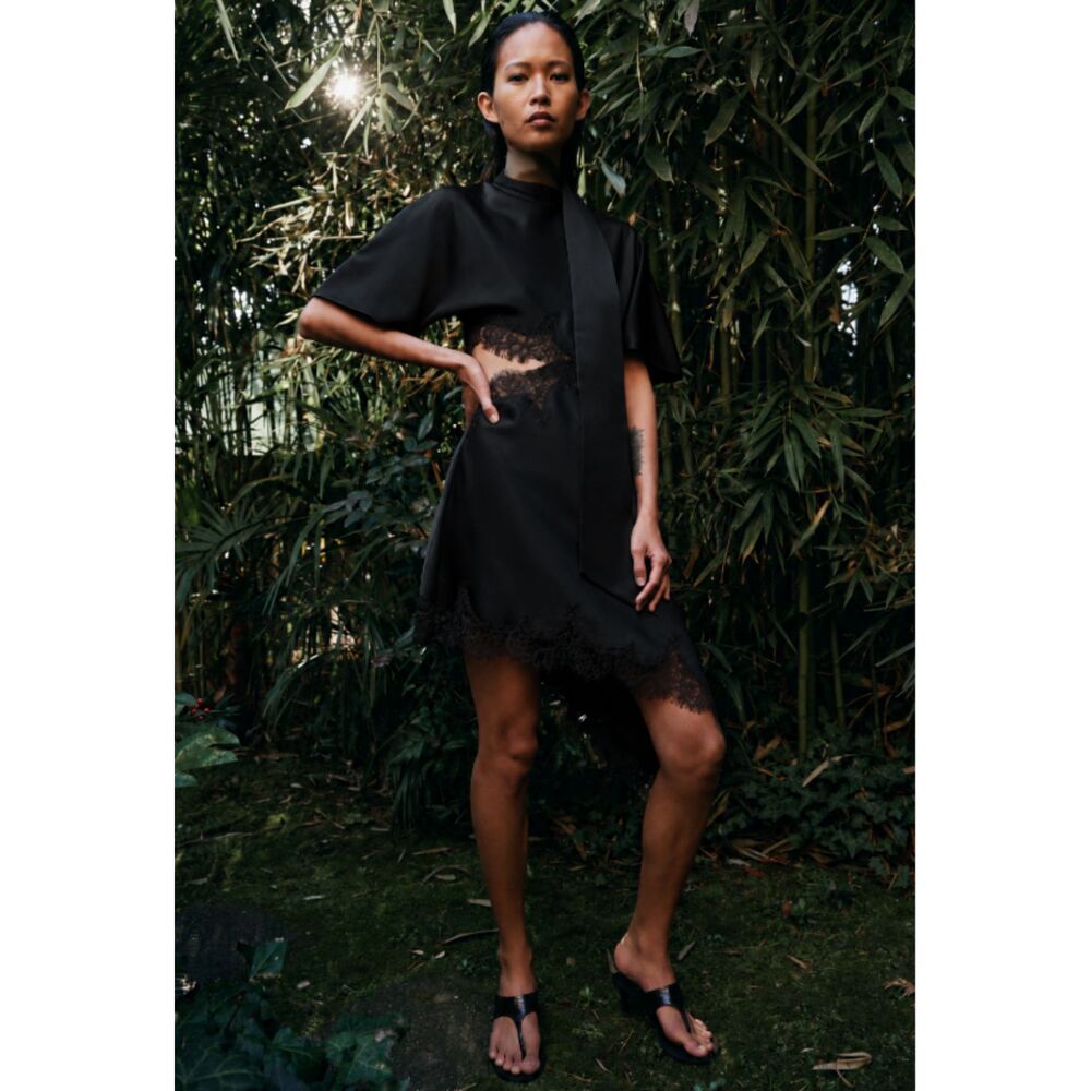 NWT Zara ZW Collection Black Satin Effect Lace Dress Size L Rare